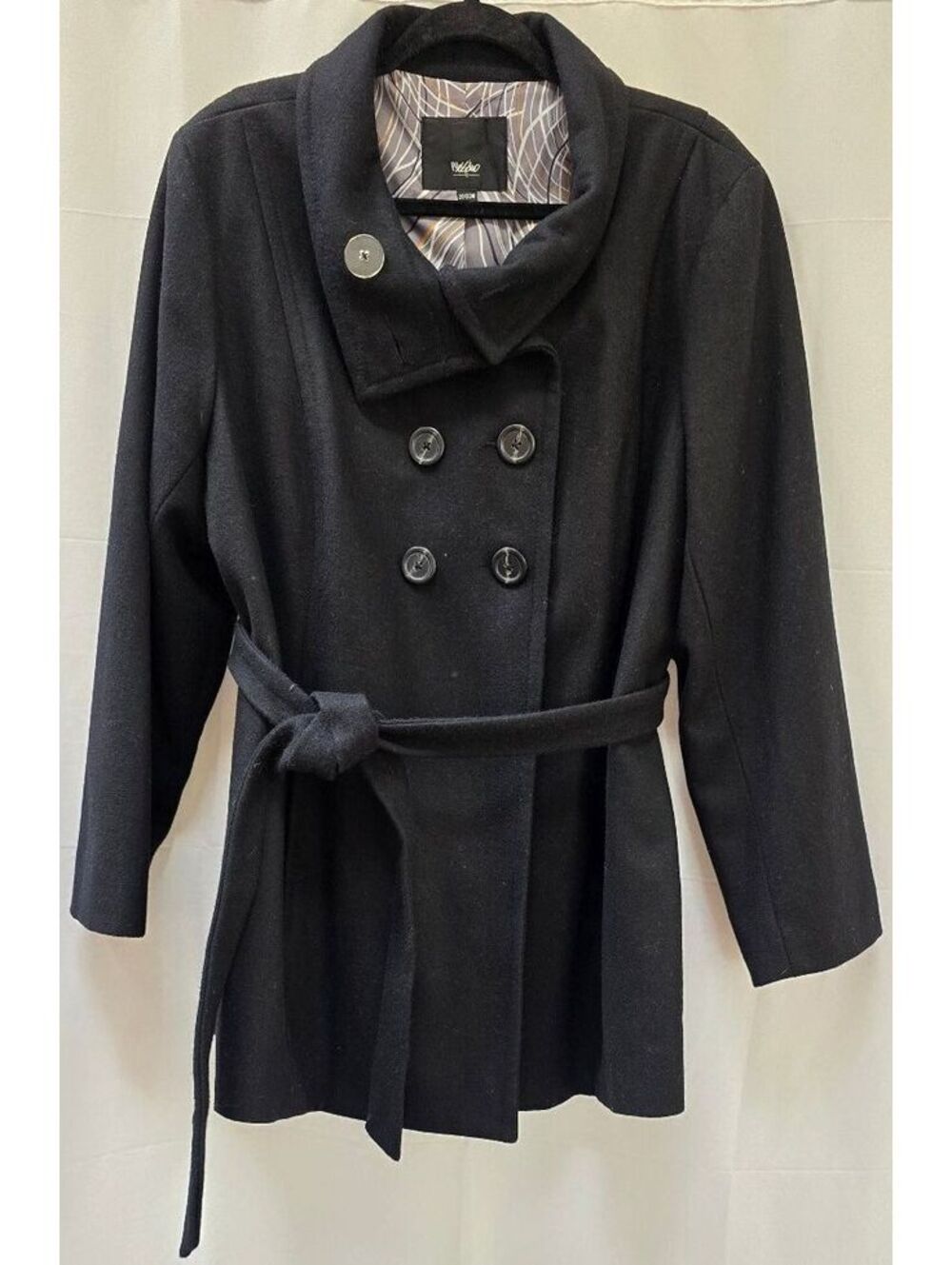 Massimo Women's 20/22W Black Double Breasted Belted Peacoat Plus Size